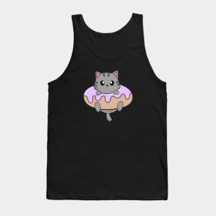 Kawaii Gray Cat inside Donut Tank Top